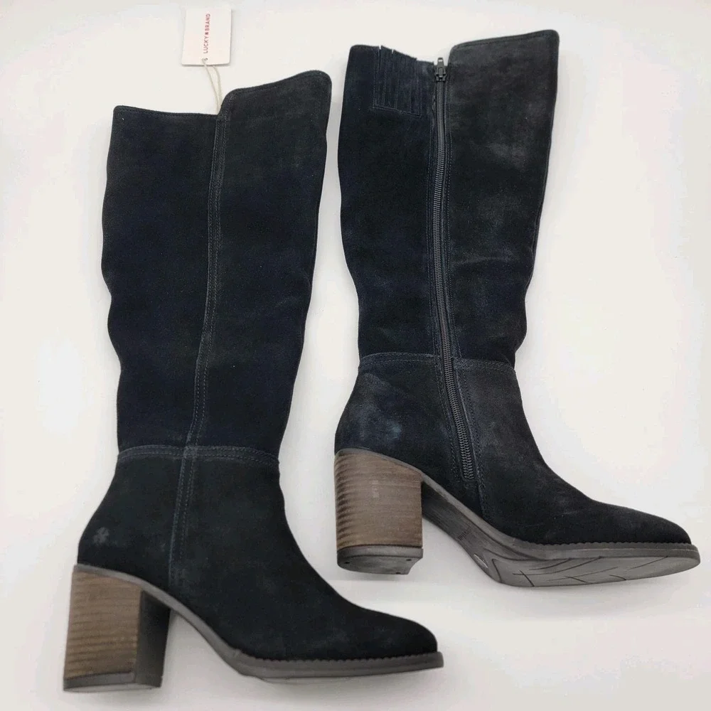 LUCKY BRAND Women's Knee High Boots BONNAY Black Suede Size 6 Brand New $200+!